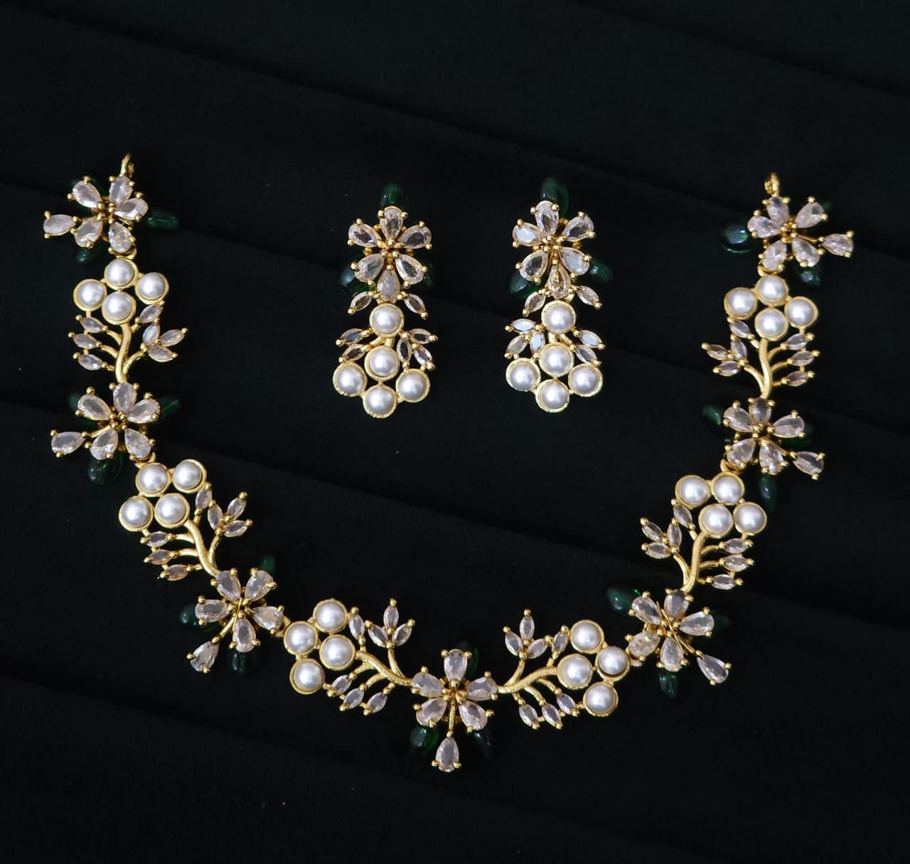 52_Premium Fusion Swaroski Perls Golden Necklace