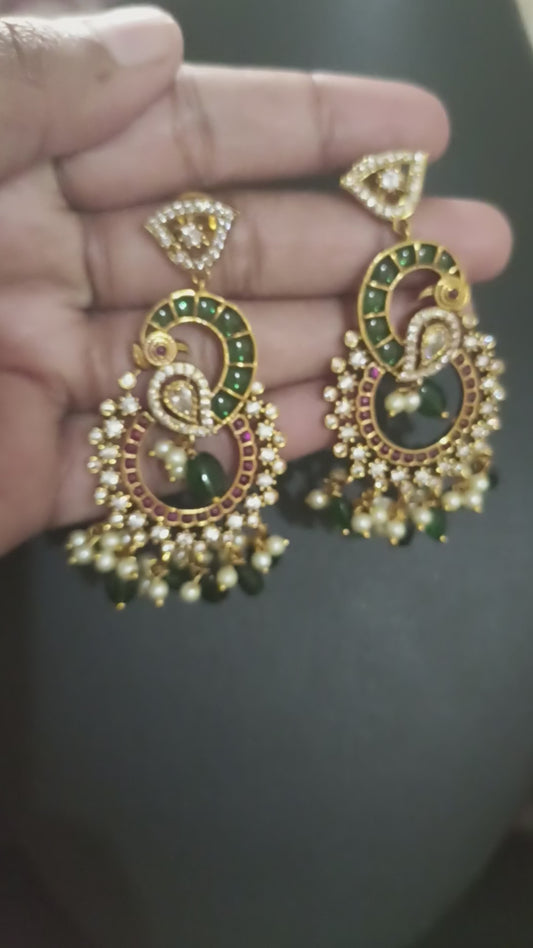 20_Premium Statement Green Peacock Design Earrings